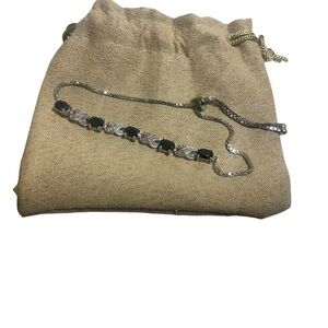 FAS 925 Sterling Silver Slider Bracelet with Sapphire-Colored Stones & CZ Accent